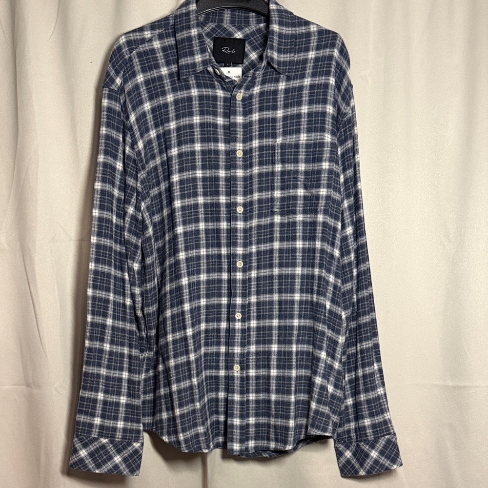 NWT Rails Men's Brushed Lennox Plaid Button-Down Shirt Denim Blue‎ White Gray L